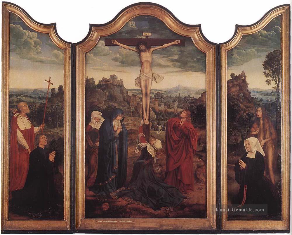 Christus am Kreuz mit Donors Quentin Massys Ölgemälde